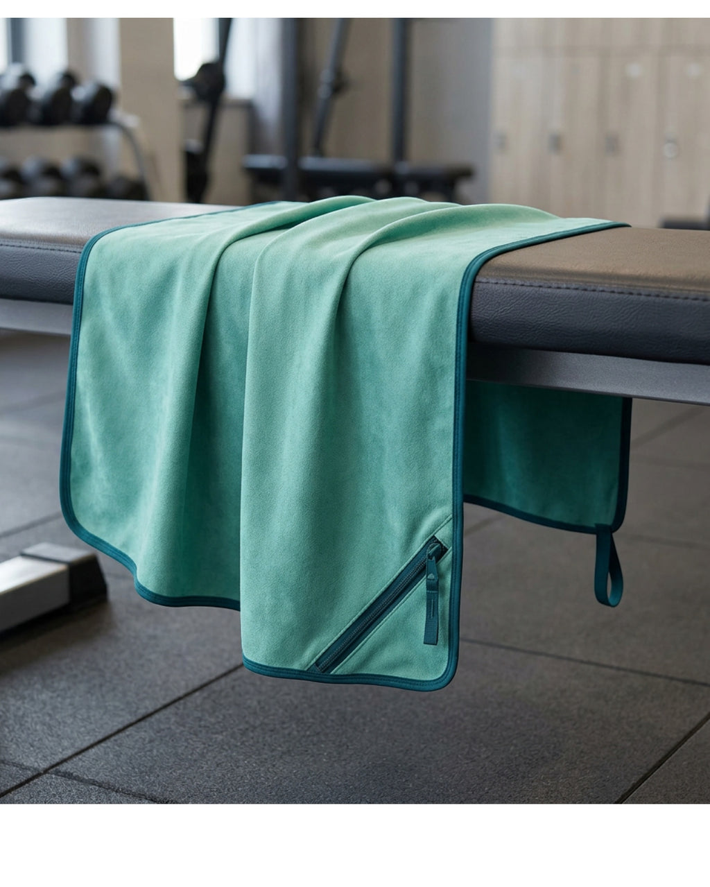 Zxkvd Suede Microfiber Fitness Towel with Zipper Pocket 82 x 34 cm Sea Green - Lifestyle view